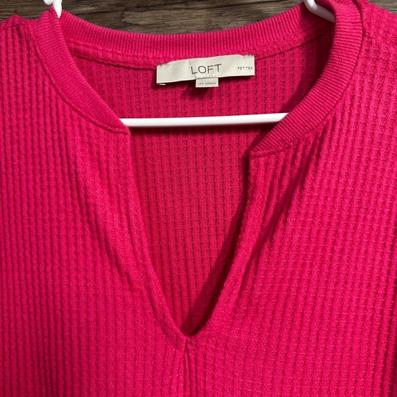 LOFT Pink Ribbed Textured Blouse with Long Sleeves - Picture 8 of 8